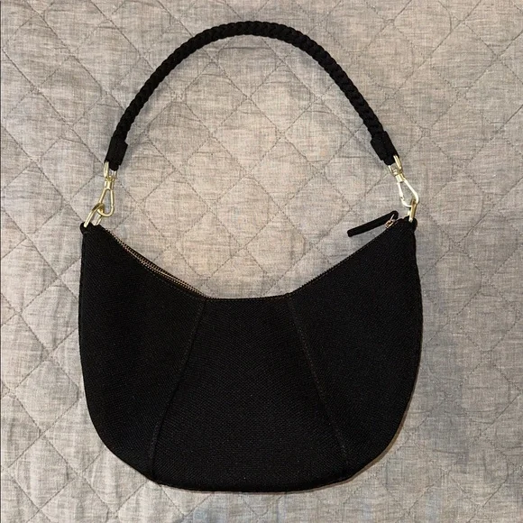 Rothy’s Braided Crescent Bag Black w/ added gold crossbody strap - Picture 3 of 9